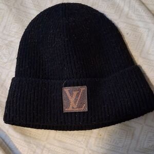 Louis Vuitton Black Knit Beanie with Monogram Patch